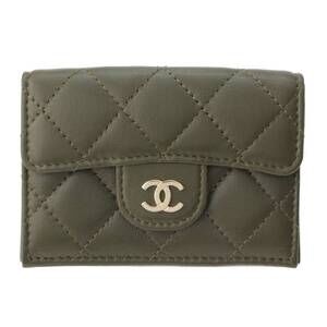 Chanel Coco Mark Matelasse Classic Lambskin Tri fold Wallet Khaki